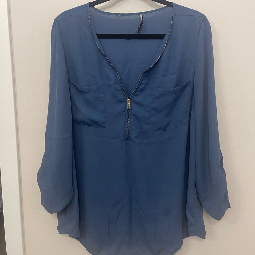 Sea Blue Long Sleeve Blouse